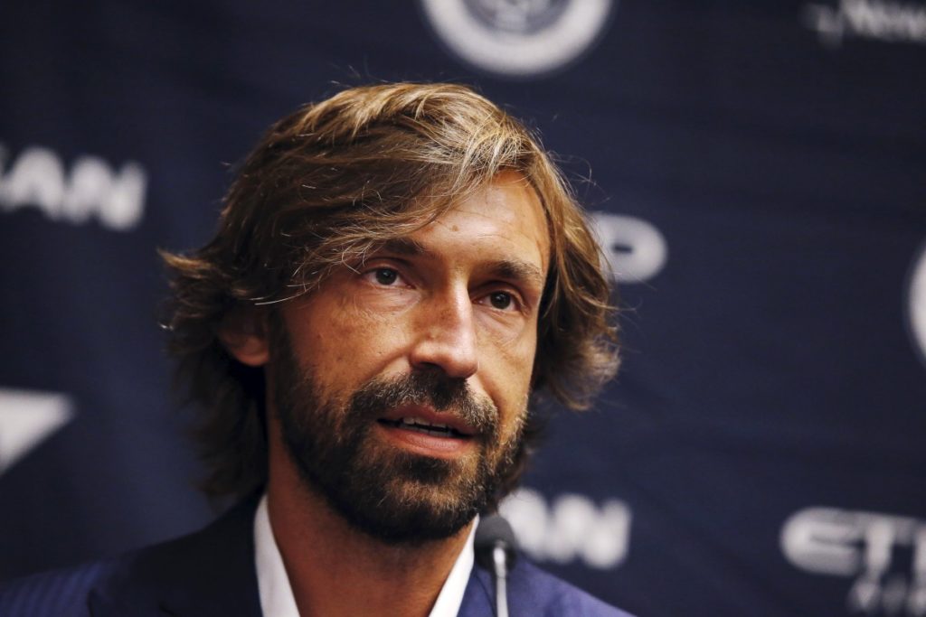 Italian international soccer player Andrea Pirlo is introduced as New York City FC's third Designed Player, at an event in New York